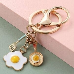 Cook Kitchen Fried Egg Charm Keychain Golden